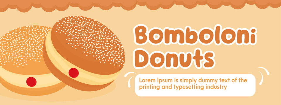 Bomboloni Donuts Banner features vibrant donuts with sprinkles, creamy filling, and playful text, perfect for promotions or menu boards