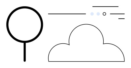Tree with circular foliage, cloud shaped contour, horizontal lines, and small dots minimalistic design style. Ideal for nature themes, modern art, simplicity concepts, clean design, abstract stories
