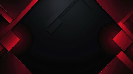 Abstract digital artwork of black square surrounded by red geometric shapes creating a dynamic effect.