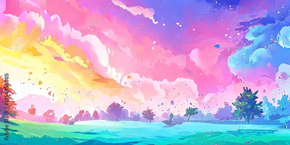 Poster a colorful sky with clouds and a tree