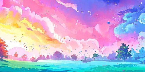 Fototapeta premium A colorful sky with clouds and a tree