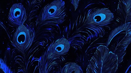 Obraz premium Blue Peacock Feathers Night Sky Design Texture
