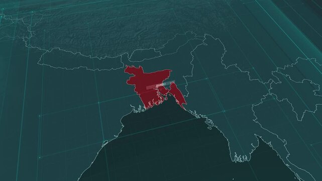 Zoom in to the map of Bangladesh, with text and textless