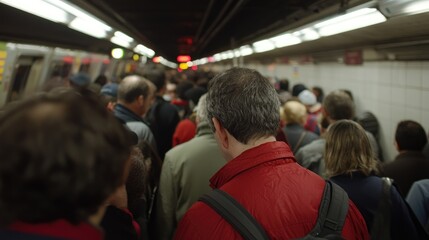 Subway Passengers Rush Hour, Crowded Tunnel, NYC