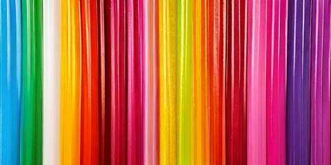 Obraz premium A row of colored pencils are lined up in a rainbow pattern