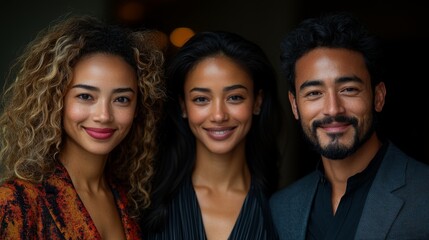 Fototapeta premium Multiracial individuals smiling warmly, radiating joy and connection in a vibrant, clean composition
