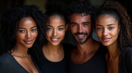 Obraz premium Multiracial individuals smiling warmly, radiating joy and connection in a vibrant, clean composition