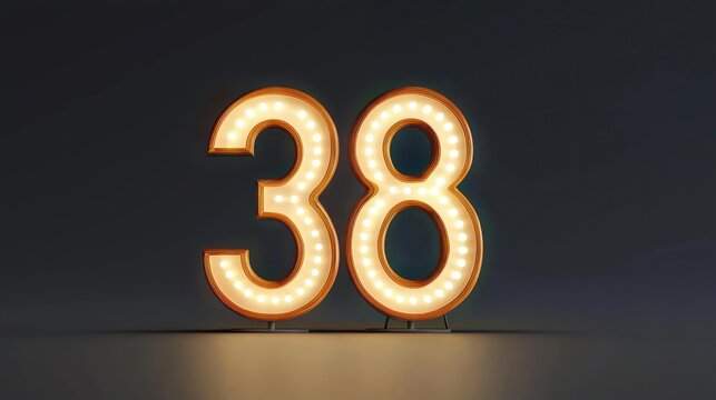 Illuminated Gold Number 38 Display