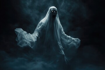 A terrifying ghostly figure screams in the dark night