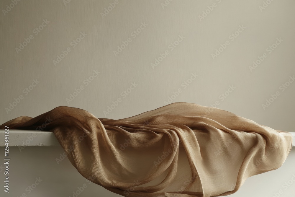 Poster Elegant arrangement of flowing silk fabrics on a neutral background with soft lighting for artistic presentation. Generative AI
