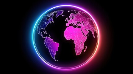 Fototapeta premium A futuristic glowing Earth with neon-like light effects, providing space for promotional text.