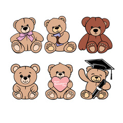 a set of teddy bears with various poses and models