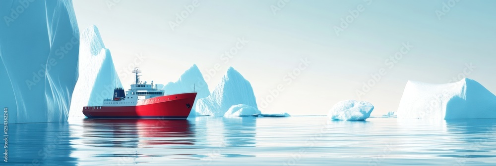 Aufkleber ship navigating through icy waters amid towering icebergs in a serene polar landscape during dayligh