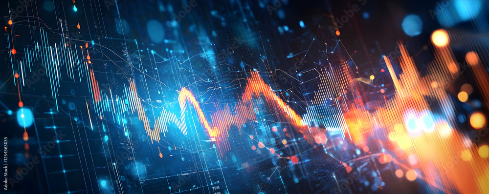 Poster abstract digital data visualization with vibrant colors and dynamic patterns
