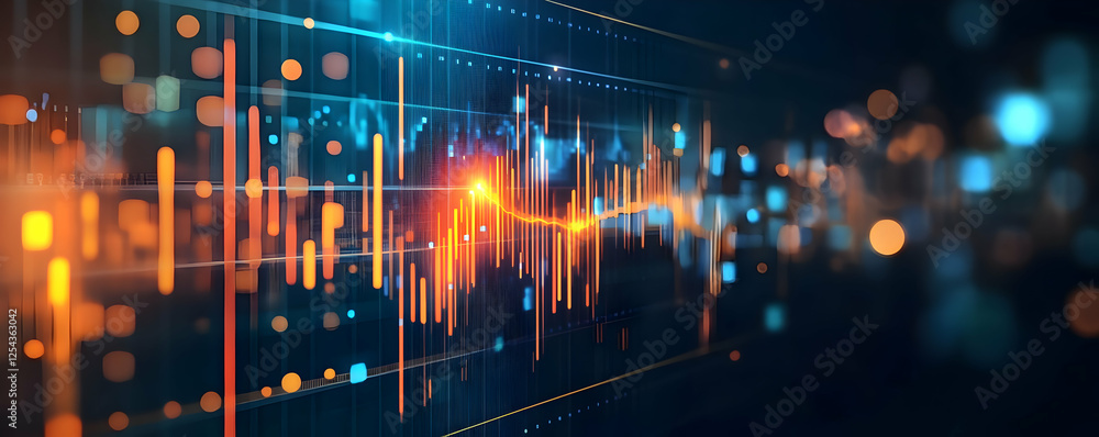 Poster abstract digital sound wave visualization with vibrant colors and glowing elements