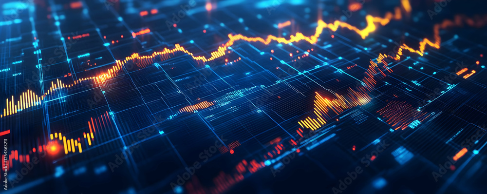 Aufkleber abstract financial data visualization with fluctuating graphs and vibrant colors