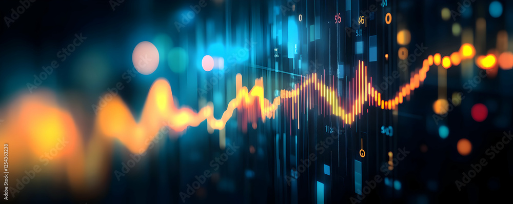 Poster colorful abstract data visualization with vibrant waveforms and glowing elements