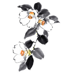 水墨技法で描いた白椿