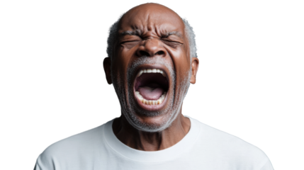 Senior man shouting with transparent background