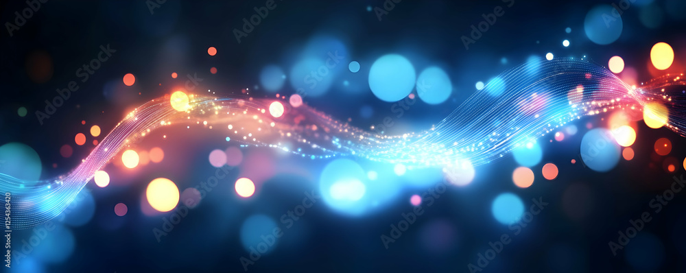 Poster abstract colorful light waves with bokeh effects in a dark background