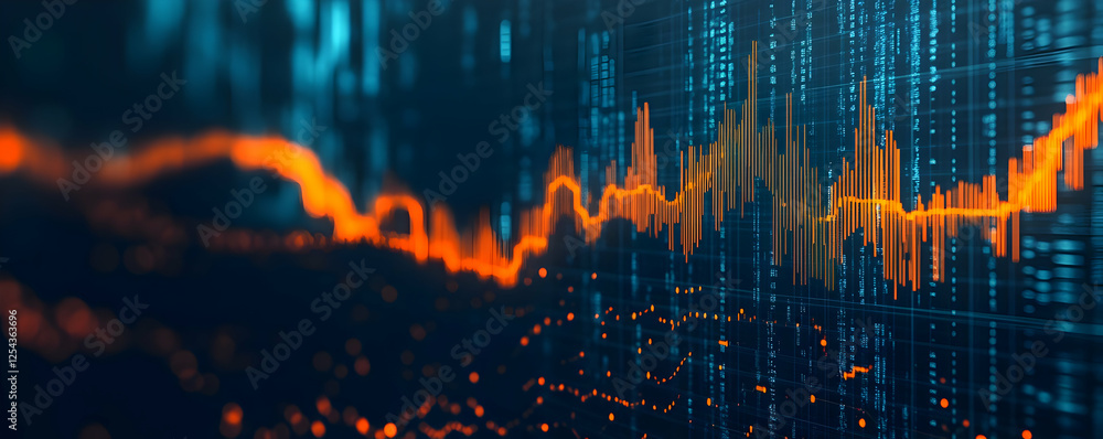 Poster abstract data visualization with vibrant orange and blue wave patterns