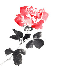水墨画技法で描いた薔薇