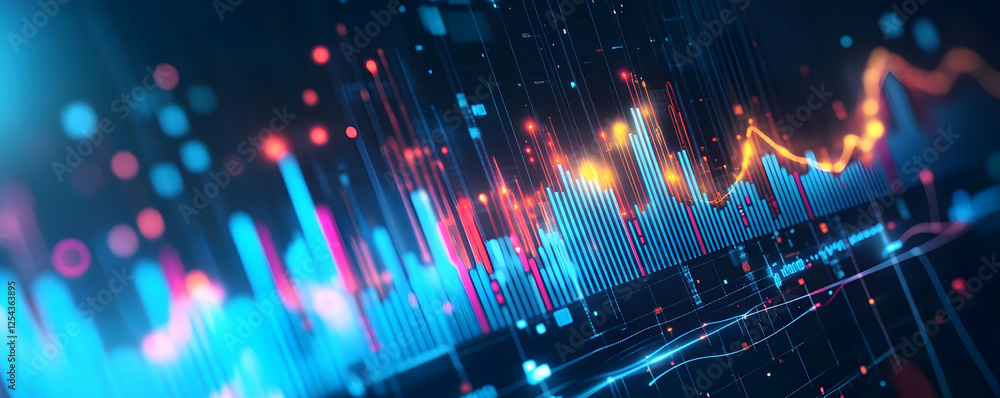 Poster vibrant financial data visualization with colorful graphs and dynamic trends