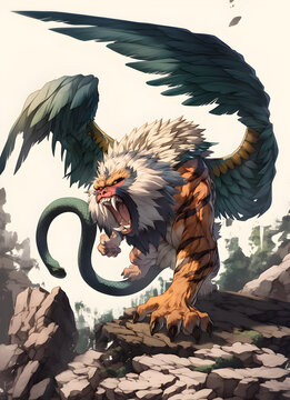portrait of mythical chimera gryphon