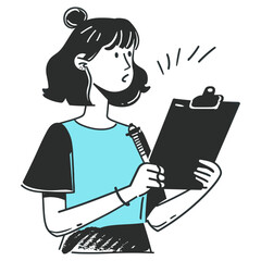 Fototapeta premium Women holding clipboard drawing sketch woman vector