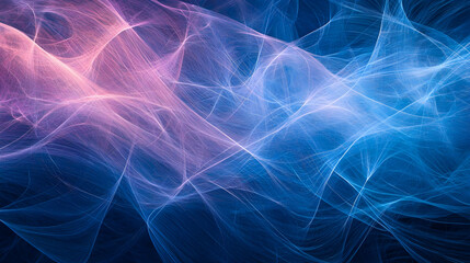 Abstract waves of pink and blue light intertwining against a dark background
