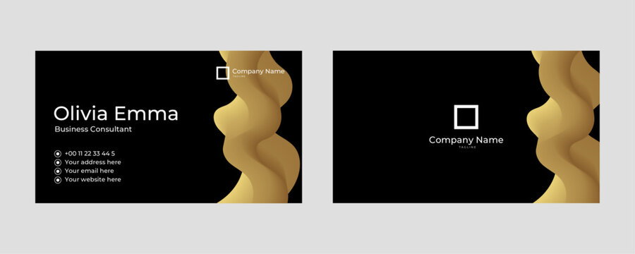 Business card featuring a wavy golden design