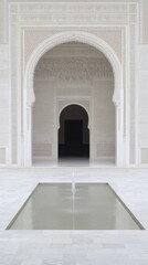 Fototapeta premium Elegant Architectural Archway with Intricate Patterns and Reflective Water Feature in Minimalist Design