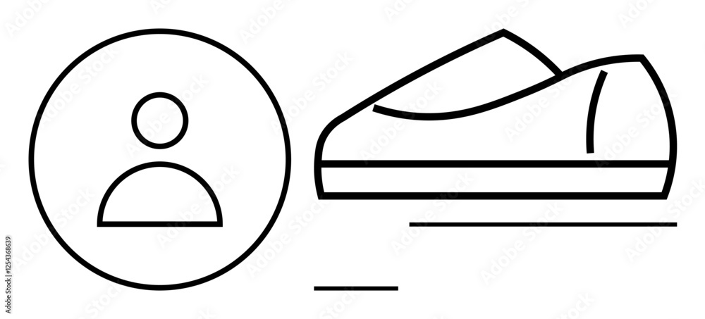 Poster user profile icon in a circle next to a shoe with speed lines. ideal for profile representation, fit