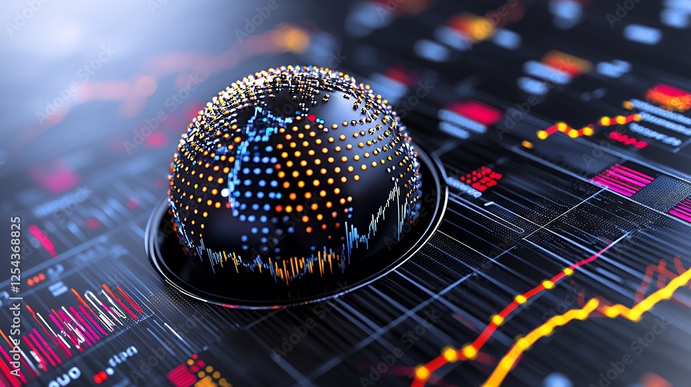 Aufkleber 3d globe on digital dashboard with charts and graphs