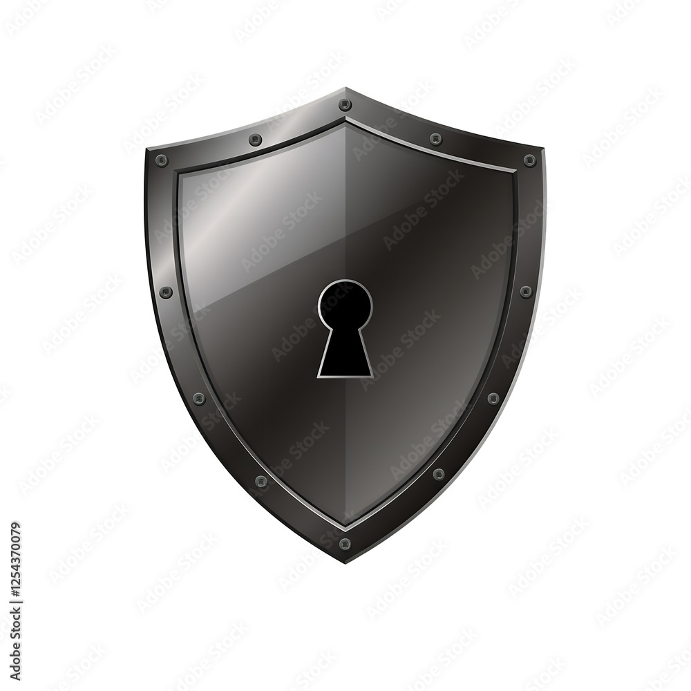 Poster shield with keyhole symbolizing security and protection on transparent background