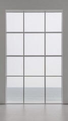 Minimalist Large Window Overlooking Calm Ocean on a Cloudy Day in a Modern Interior Setting
