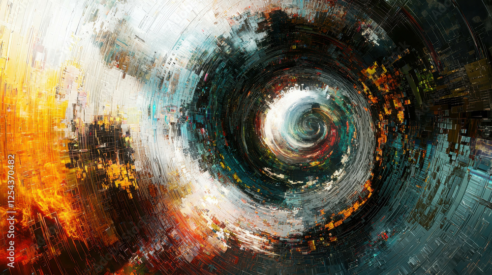Aufkleber abstract digital art of swirling vortexes with glitch effects in a colorful display