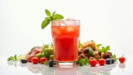 Refreshing Red Fruit Juice with Ice and Summer Fruits