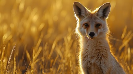 A stunning fox stands gracefully in a golden field during sunset, showcasing its beauty