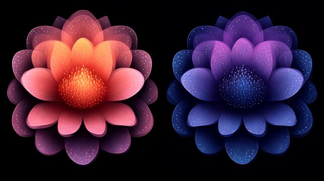 Fototapeta Two luminous fractal flowers bloom in vibrant hues