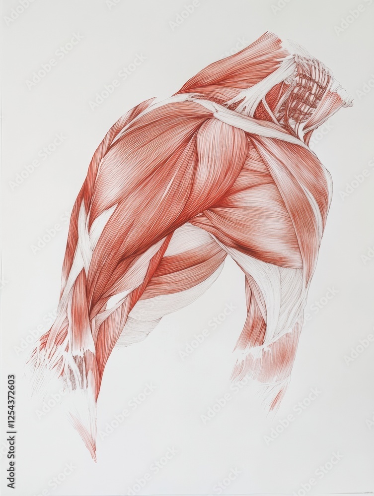 Poster detailed anatomical illustration showcasing the muscular system with highlighted muscle fibers and s