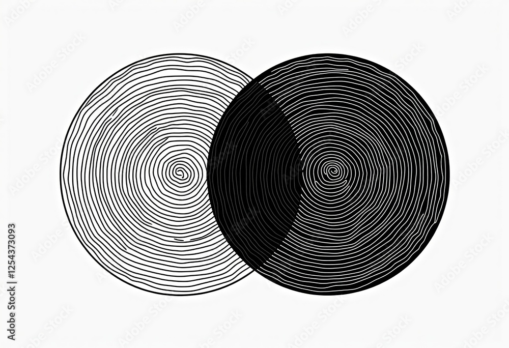 Poster overlapping circles monochromatic design - tree ring abstract representation with filled and negativ