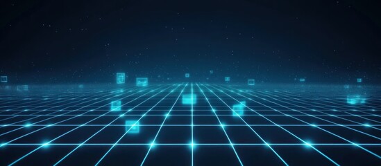 Obraz premium Digital Grid with Glowing Blue Lines and Scattered Data