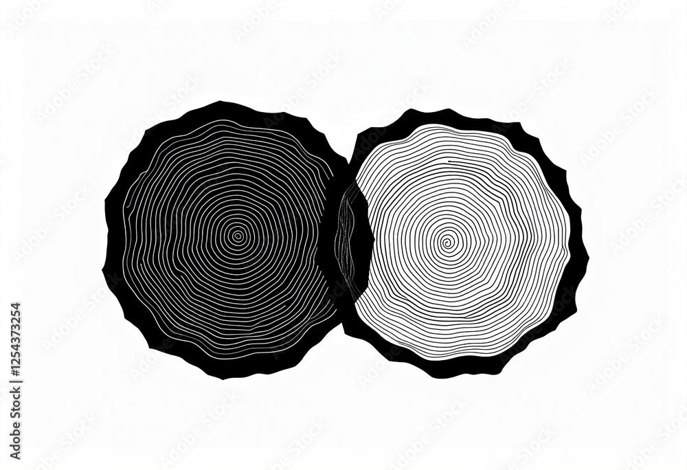 Poster monochromatic overlapping circles design - abstract tree ring representation with filled and negativ