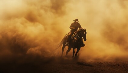 Cowboy Riding Through Dust Storm