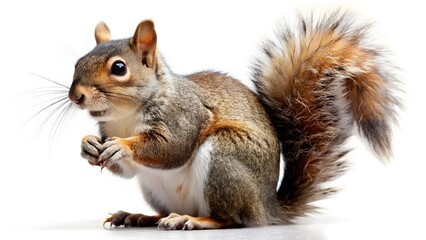 Obraz premium Squirrel eating nut, isolated on white background