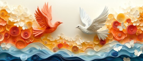 Obraz premium Paper Birds And Butterflies