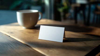 Blank White Business Card Mockup on Wooden Table Elegant Simple Modern Design Branding Template     