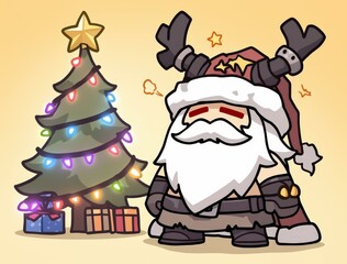 Metal Santa and Xmas Tree