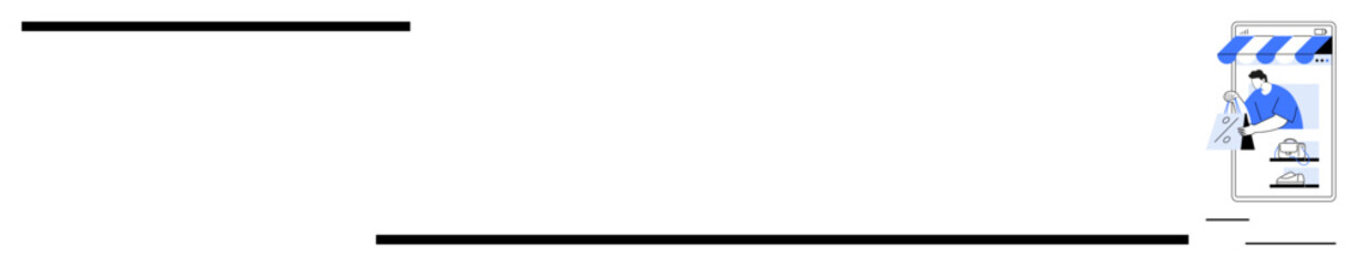 Man in blue delivering a package to a home under an awning with a shopping cart, displaying modern online shopping and delivery. Ideal for e-commerce, delivery services, customer satisfaction